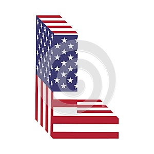 USA flag 3d latin alphabet letter L. Textured font