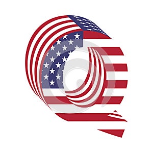 USA flag 3d latin alphabet letter Q. Textured font