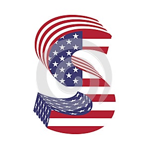 USA flag 3d latin alphabet letter S. Textured font