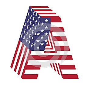USA flag 3d latin alphabet letter A. Textured font
