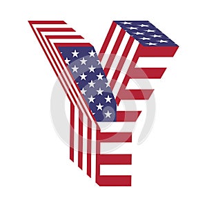 USA flag 3d latin alphabet letter Y. Textured font