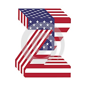 USA flag 3d latin alphabet letter Z. Textured font