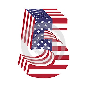 USA flag 3d latin alphabet number 5. Textured font