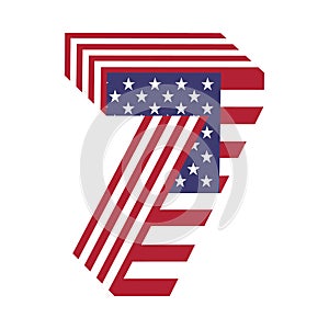 USA flag 3d latin alphabet number 7. Textured font