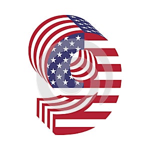 USA flag 3d latin alphabet number 9. Textured font