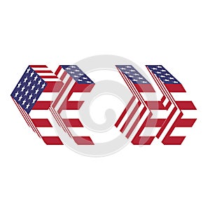 USA flag 3d latin alphabet quotes. Textured font