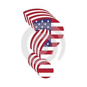 USA flag 3d letter question mark. Textured font