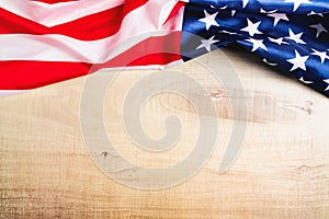 USA flag, America flag on wooden background with copy space