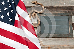 USA flag. American flag on wood background.