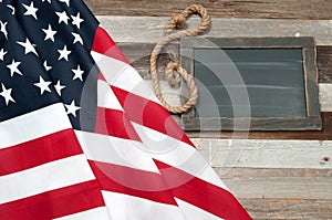 USA flag. American flag on wood background.