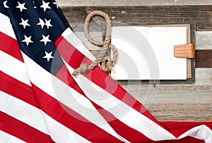 USA flag. American flag on wood background.