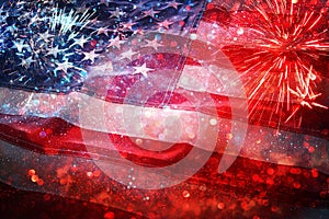 American flag and bokeh background with copy space for american celebration