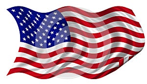USA Flag billowing on white background