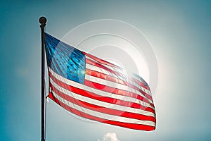 USA flag and blue sky