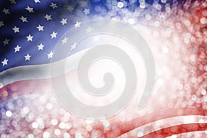 USA flag and bokeh background with copy space