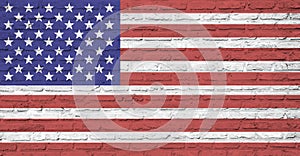 USA flag, brick wall texture concept