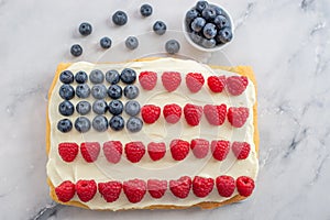 USA Flag Cake, Patriotic 4th of July Dessert on a table