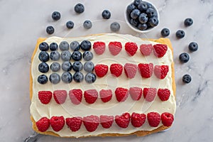 USA Flag Cake, Patriotic 4th of July Dessert on a table