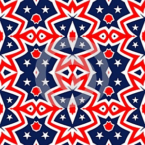 USA Flag Colors Themed Patriotic Seamless Pattern