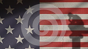 Usa Flag on Concrete with Thinker and Gate Shadow