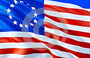 USA flag. 3D Waving flag design. The national symbol of USA, 3D rendering. Betsy Ross National colors. National flag of USA in photo