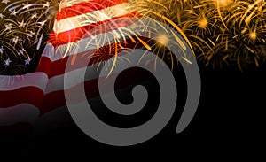 USA flag and fireworks background
