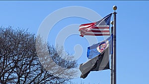 USA flag and Flag of american state of Minnesota waving in wind, Reast Area
