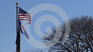 USA flag and Flag of american state of Minnesota waving in wind, Reast Area