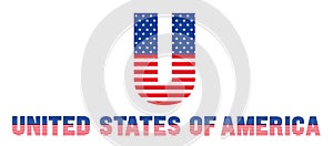 USA flag flat style united states of America alphabet letter font design set. alphabet typography American Flag style.