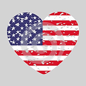 USA flag heart shape vector illustration. Grunge American flag Svg cut file. 4th of July shirt design