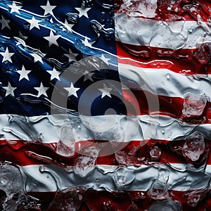 USA flag ice freezing cold waving in the wind for America symbole of US