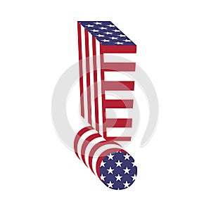 USA flag letter exclamation point. Textured font