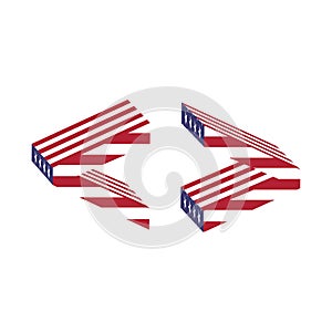 USA flag letter greater less than. Textured font