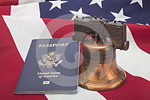 USA flag liberty bell passport success concept