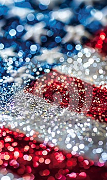 USA flag made from glitter stars confetti. Template for celebrating United States of America national holidays - 4th of July,