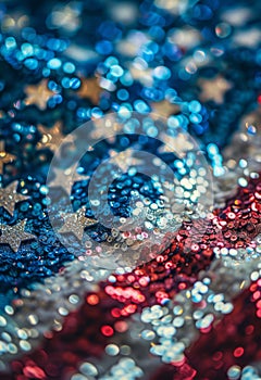 USA flag made from glitter stars confetti. Template for celebrating United States of America national holidays - 4th of July,