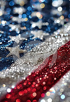 USA flag made from glitter stars confetti. Template for celebrating United States of America national holidays - 4th of July,