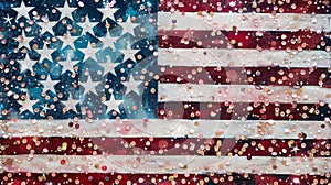 USA flag made from glitter stars confetti. Template for celebrating United States of America national holidays - 4th of July,