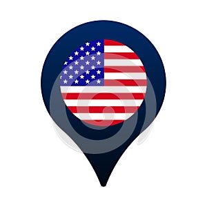 Usa flag and map pointer icon. National flag location icon vector design, gps locator pin. vector illustration