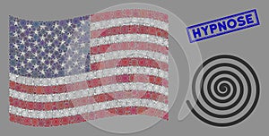 USA Flag Mosaic of Hypnosis and Scratched Hypnose Seal