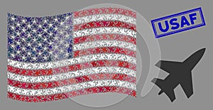 USA Flag Mosaic of Jet Fighter and Textured USAF Seal