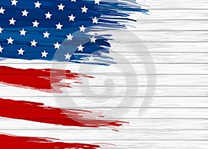 USA flag paint on white wood background vector illustration