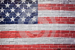 USA flag painted on brick wall. 4th of july background