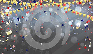 USA flag with party banner with Balloons background for 4 july independence day