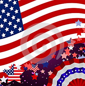 USA flag with party banner with Balloons background for 4 july independence day
