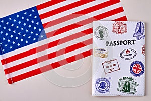 The USA flag and passport.