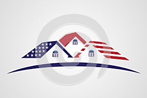 USA Flag patriotic house real estate logo