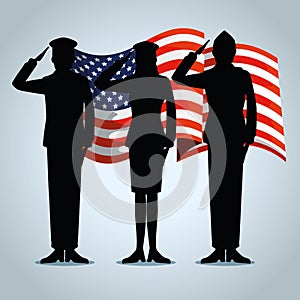 usa flag with patriotic militaries to holiday