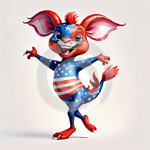 USA flag patriotism cartoon happy dancing character celebration