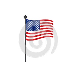 USA flag with pole icon vector isolated on white background